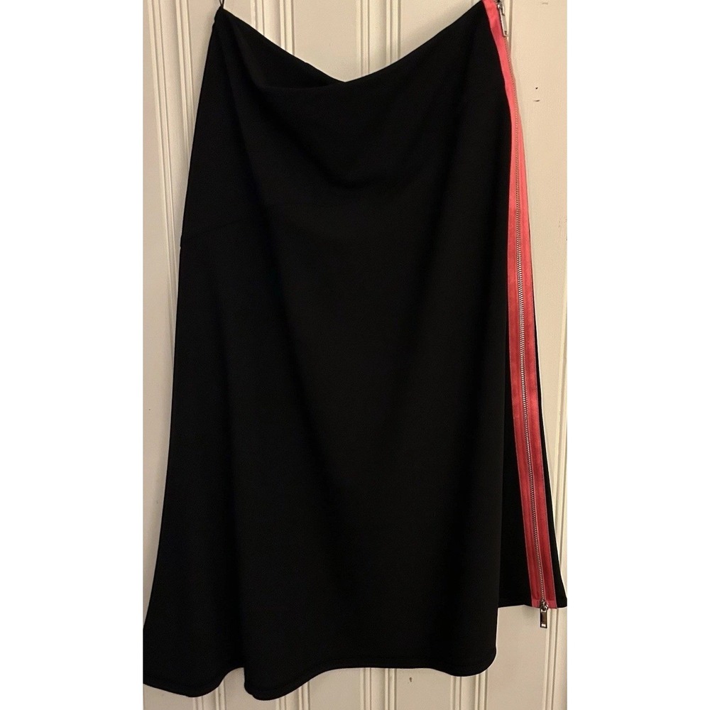 DKNY Plus Size Black Asymmetrical Midi Skirt Pink Zip Urban Modernist Sleek